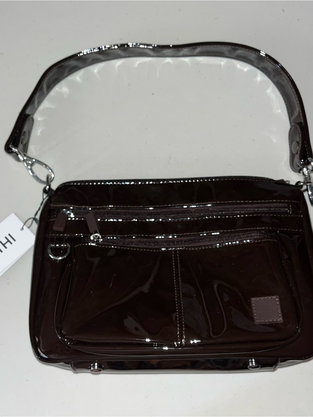 IHKWIP Patent Shoulder Bag in Dark Brown - Women Shoulder Bag